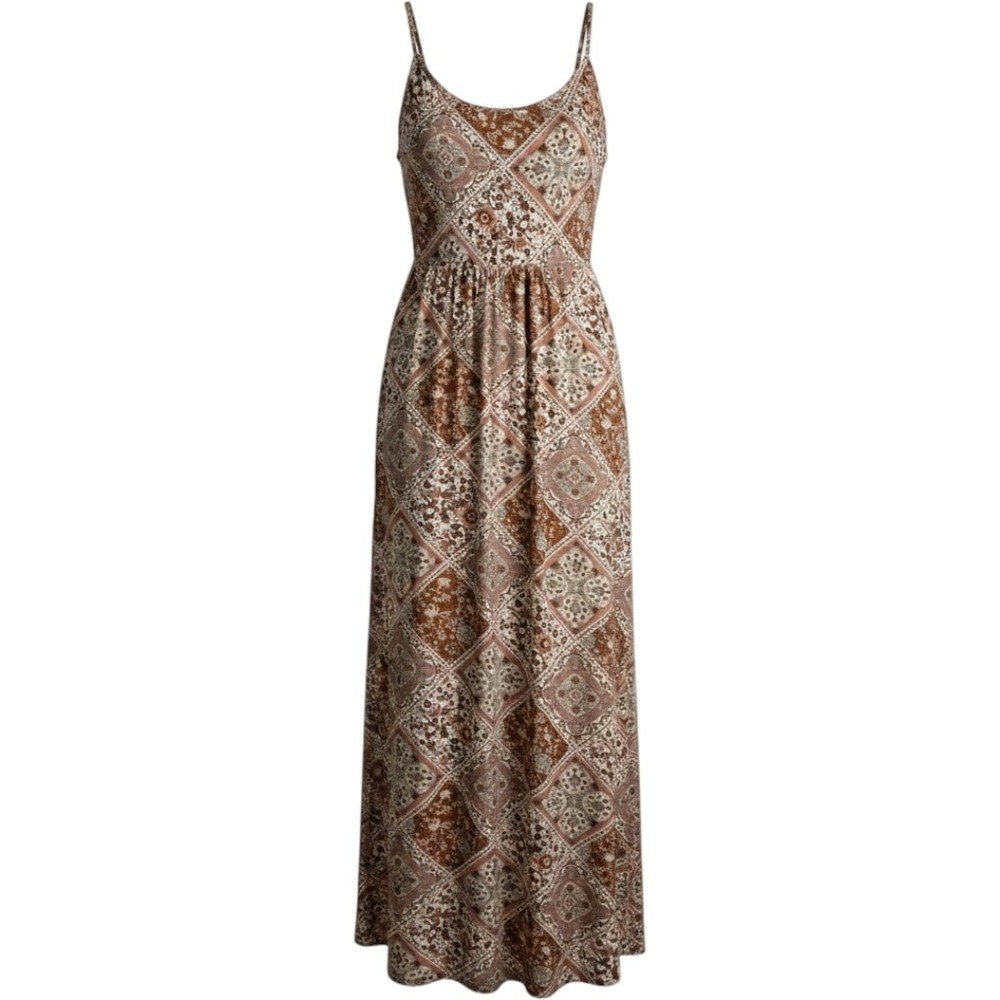 Naif Maxi Dress Women XL Brown Paisley Floral Boho Adjustable Strap DD286-741